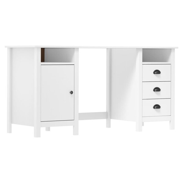 Bureau table poste de travail meuble d'ordinateur informatique étude Hill 150 x 50 x 74 cm bois de pin solide blanc 02_0023861