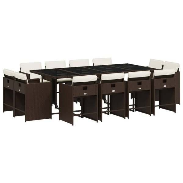 vidaXL Ensemble à manger de jardin avec coussins 13 Pièces marron rotin