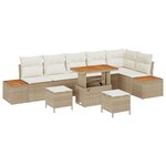 Ensemble de Canapés de Jardin vidaXL 9 Pièces avec Coussins Beige Rattan Poly Acacia