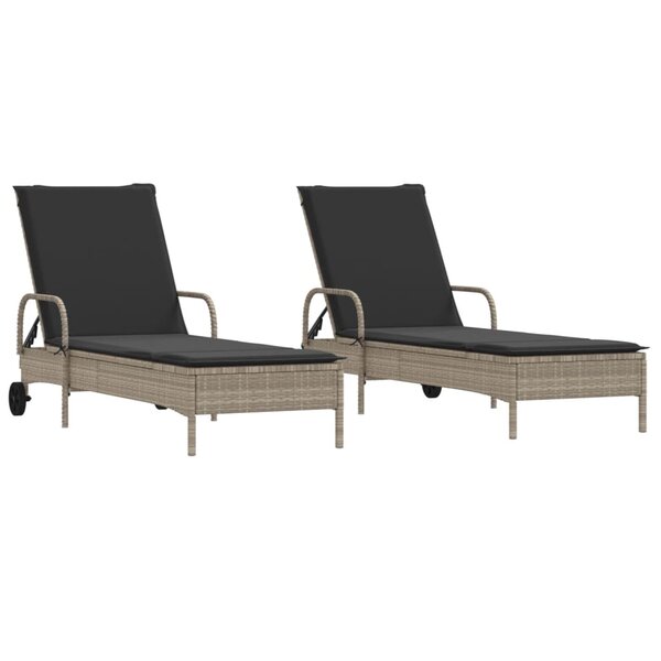 vidaXL Chaises longues avec coussins lot de 2 gris résine tressée