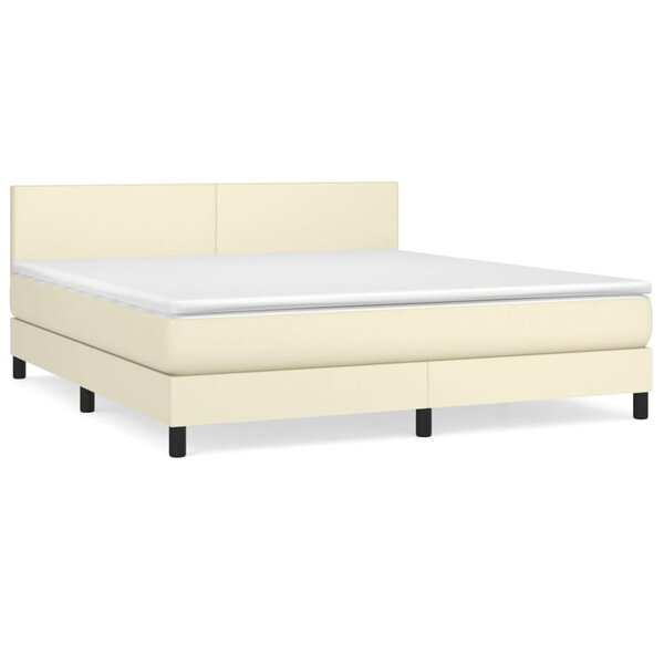 vidaXL Lit à sommier tapissier avec matelas Crème 180x200cm Similicuir
