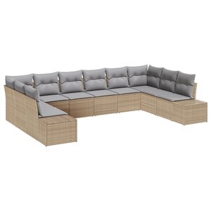 vidaXL Canapé de jardin de 10 pièces avec coussins Beige Poly Rotin