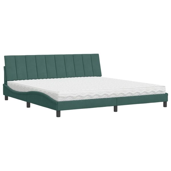 vidaXL Lit avec matelas Hanko vert foncé 200x200 cm velours