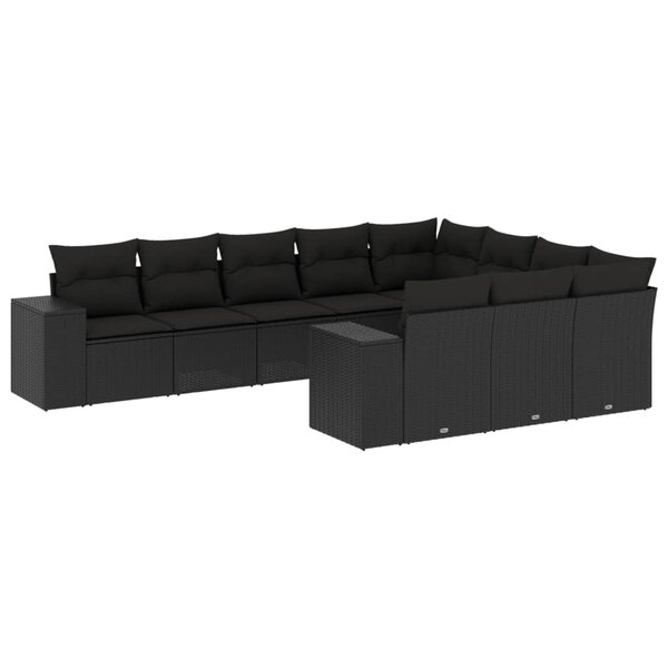 vidaXL Salon de jardin 10 Pièces avec coussins noir résine tressée