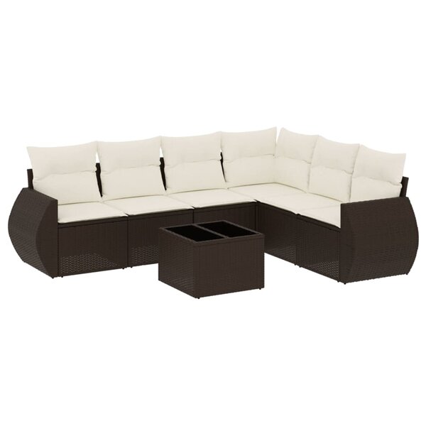 vidaXL Salon de jardin avec coussins 7 Pièces marron résine tressée