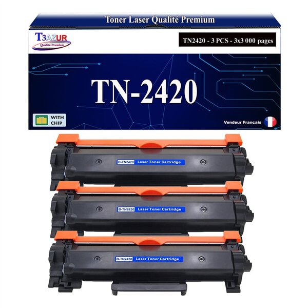 T3AZUR - 3x Toners compatibles avec Brother TN2420  TN2410 pour Brother DCP-L2510D  DCP-L2512D  DCP-L2530DW  DCP-L2537DW  DCP-L2550DN - 3 000 pages