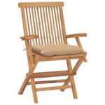 vidaXL Chaises de jardin et coussins beige lot de 4 Bois teck massif