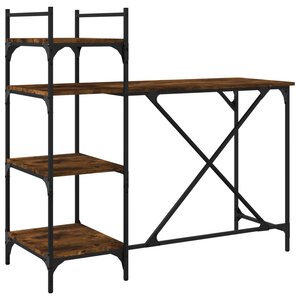Bureau table poste de travail meuble d'ordinateur informatique étude d'ordinateur avec étagères chêne fumé 120 x 47 x 109 cm brun 02_0023704