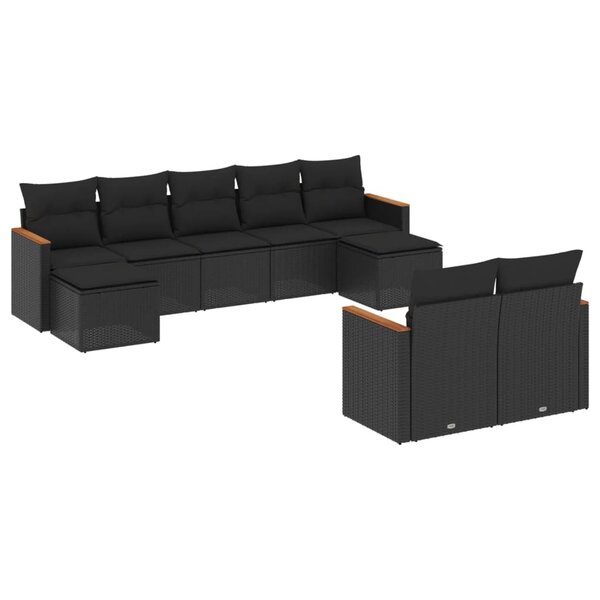 vidaXL Salon de jardin 9 Pièces avec coussins noir résine tressée