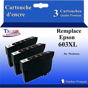 3x Cartouches Compatibles avec Epson 603 603XL Noire pour Epson WorkForce WF-2820DWF WF-2830DWF WF-2840DWF WF-2850DWF WF-2870DWF WF2835-DWF Noire