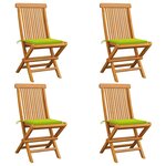 vidaXL Chaises de jardin avec coussins vert vif lot de 4 Bois de teck