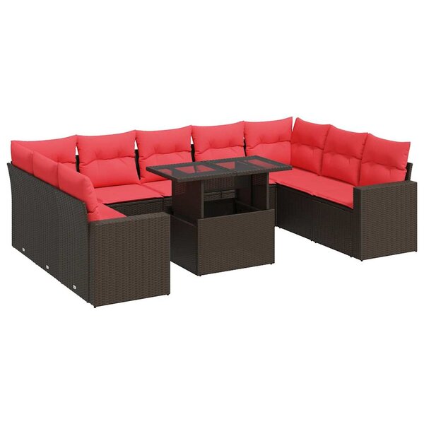 vidaXL Salon de jardin 10 Pièces et coussins marron résine tressée acacia