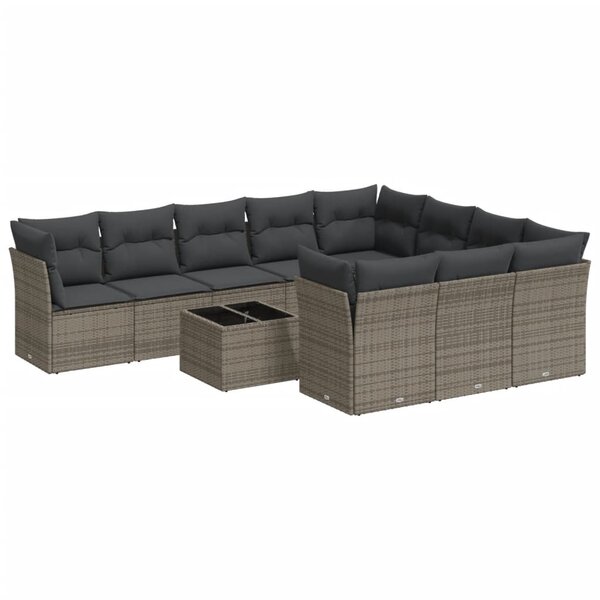 vidaXL Salon de jardin 11 Pièces avec coussins gris résine tressée