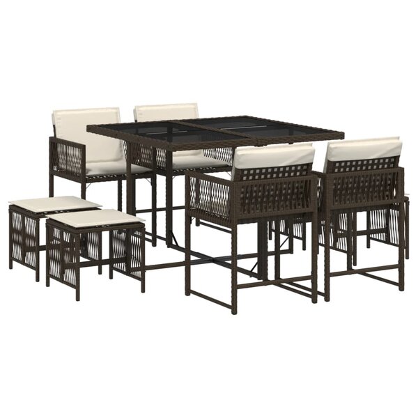 vidaXL Ensemble à manger de jardin et coussins 9 Pièces marron poly rotin
