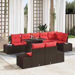 vidaXL Ensemble de canapé de jardin 9 Pièces Marron et rouge polyrotin