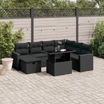 vidaXL Salon de jardin 8 Pièces avec coussins noir résine tressée