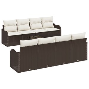 Ensemble de canapés de jardin vidaXL de 9 pièces avec coussins en poly rotin marron