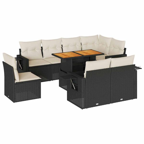vidaXL Salon de jardin 9 Pièces avec coussins noir résine tressée
