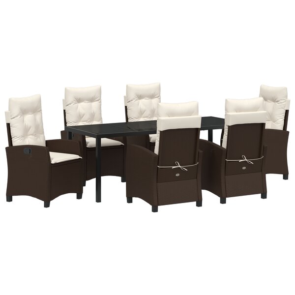 vidaXL Ensemble de Salle à Manger de Jardin de 7 Pièces avec Coussins Marron Poly Rotin