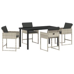 vidaXL Ensemble de salle à manger de jardin 5 pièces avec coussins en rattan poly gris clair