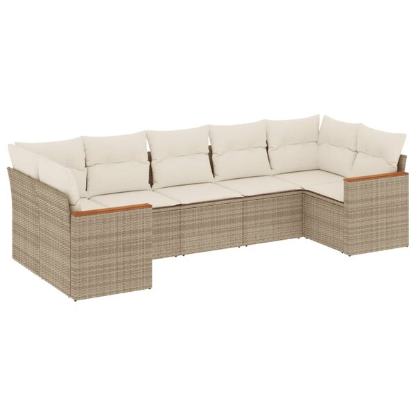 vidaXL Salon de jardin avec coussins 7 Pièces beige résine tressée