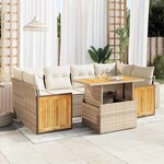 vidaXL Salon de jardin avec coussins 7 Pièces beige résine tressée acacia