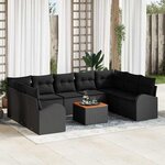 vidaXL Ensemble de canapé de jardin 10 Pièces Noir Poly rotin
