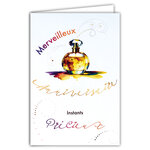 69-3110 Carte Anniversaire pour Femme Flacon de Parfum Féminin peint à l'Aquarelle Instants Précieux - Finitions Dorure Or Doré + Gaufrage en Relief +1 Enveloppe Format 12x17cm - Fabriqué en Europe