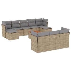 vidaXL Salon de jardin 11 Pièces avec coussins beige résine tressée