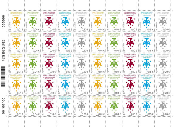 Feuille de 50 timbres TAAF - Petites valeurs