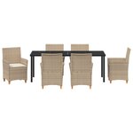 vidaXL Ensemble de salle à manger de jardin 7 pièces avec coussins Beige Rattan Poly
