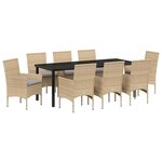 vidaXL Ensemble de salle à manger pour jardin 9 Pièces Beige polyrotin