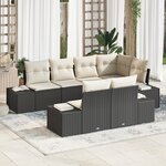 vidaXL Set de canapé de jardin 7 pièces avec coussins noirs en rotin