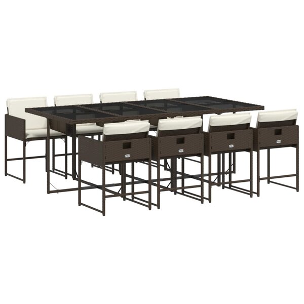 vidaXL Ensemble à manger de jardin et coussins 9 Pièces marron poly rotin