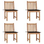 vidaXL Chaises de jardin lot de 4 avec coussins Bois de teck massif