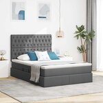 vidaXL Lit de rangement LED avec matelas Gris foncé 140 x 190 cm Tissu