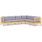 vidaXL Salon de jardin 6 Pièces avec coussins gris Bois de pin massif