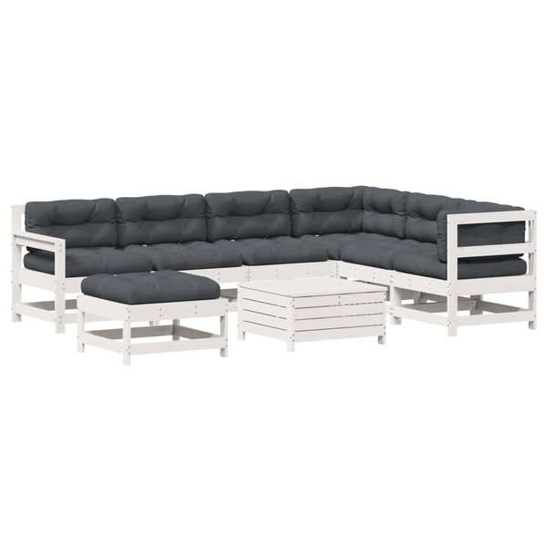 vidaXL Salon de jardin avec coussins 8 Pièces blanc bois de pin massif