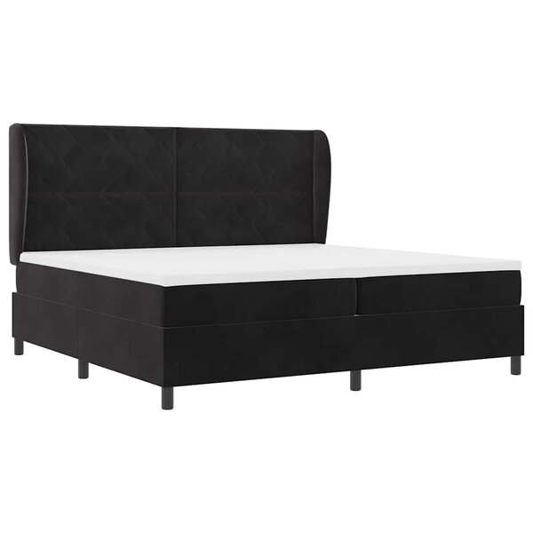 vidaXL Lit à ressorts avec matelas Noir 200x200 cm en velours.