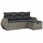 vidaXL Salon de jardin 4 Pièces avec coussins gris résine tressée