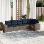 vidaXL Salon de jardin 6 Pièces avec coussins gris résine tressée