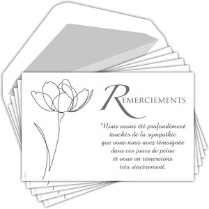 Lot 5 cartes remerciements condoléances +5 enveloppes blanches format 9x14cm