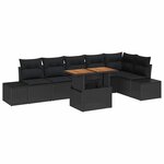 vidaXL Ensemble de canapé de jardin 7 Pièces Noir Poly rotin