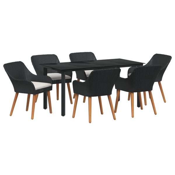 vidaXL Ensemble de salle à manger de jardin 7 pièces en poly rattan noir