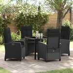 vidaXL Ensemble de salle à manger de jardin 5 pièces avec coussins Rattan Poly Noir