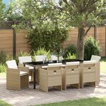 vidaXL Ensemble de repas de jardin 9 pièces avec coussins beige en rotin poly