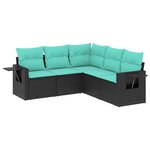 vidaXL Salon de jardin 5 Pièces avec coussins noir résine tressée