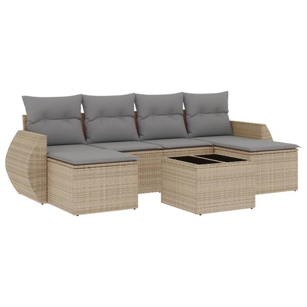 vidaXL Salon de jardin avec coussins 7 Pièces beige résine tressée