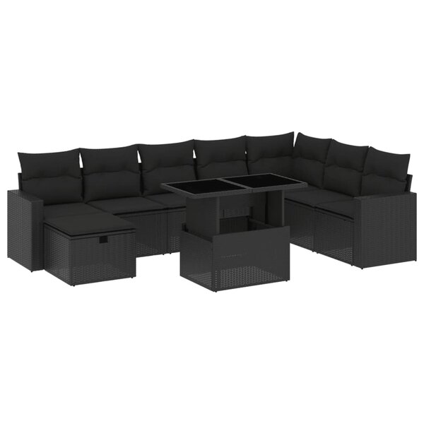 vidaXL Salon de jardin 9 Pièces avec coussins noir résine tressée