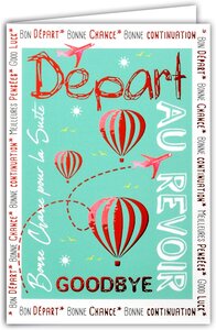 Carte départ au revoir rouge avec enveloppe pour retraite ou déménagement